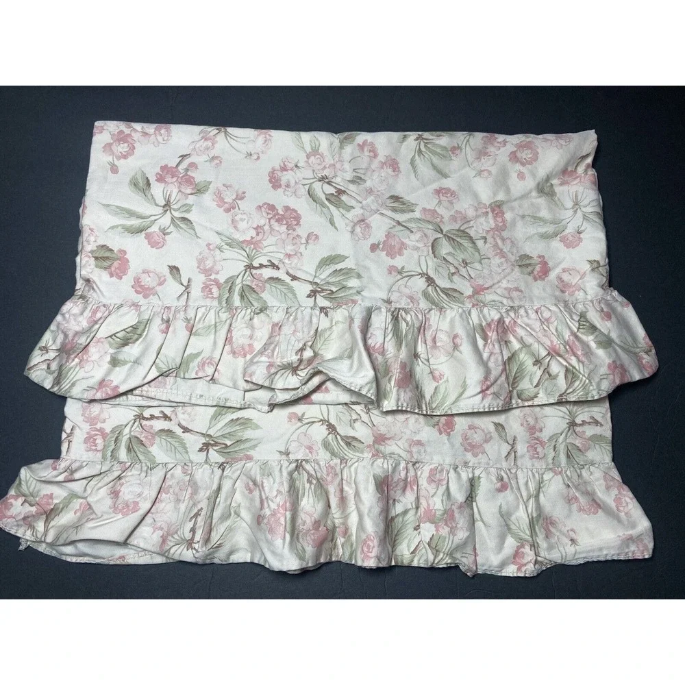 Ralph Lauren BELMONT OAKS Pillowcase Set KING Floral Ruffle ITALY Pair Vtg Shams